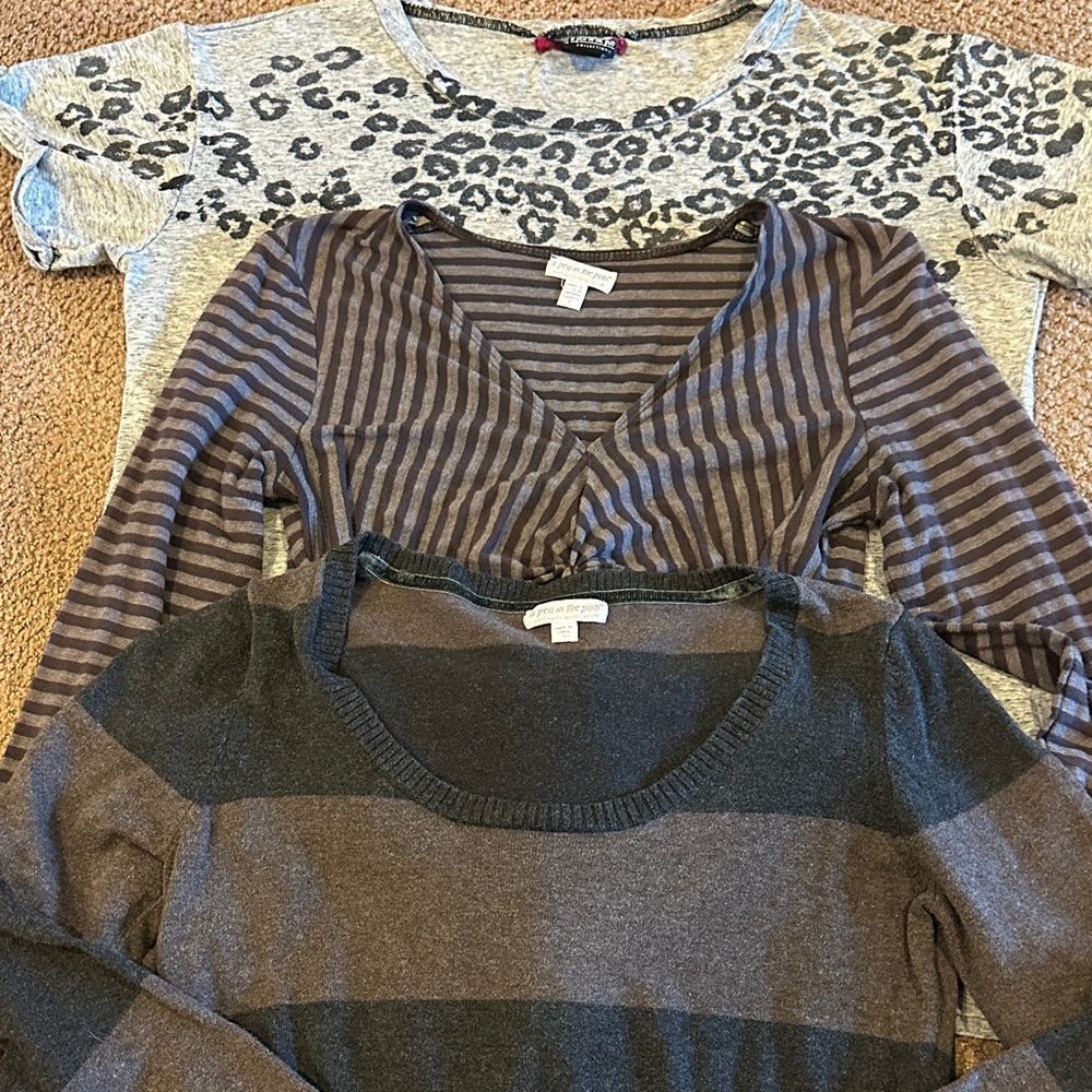 A Pea in a Pod Women's Maternity Tops - Set of 3 Stripes & Animal Print Small